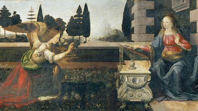 Der Engel Gabriel verkündet Maria: Siehe, du wirst schwanger werden und einen Sohn gebären, dem sollst du den Namen Jesus geben. Gemälde "Die Verkuendigung" (um 1472/75) von Leonardo da Vinci (1452–1519). Foto: epd