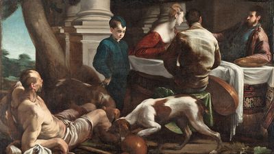 Das biblische Gleichnis von Lazarus und dem reichen Mann (Lukas 16, 19-21), Gemälde von Jacopo Bassano, um 1550, Cleveland Museum of Art. Foto: wiki