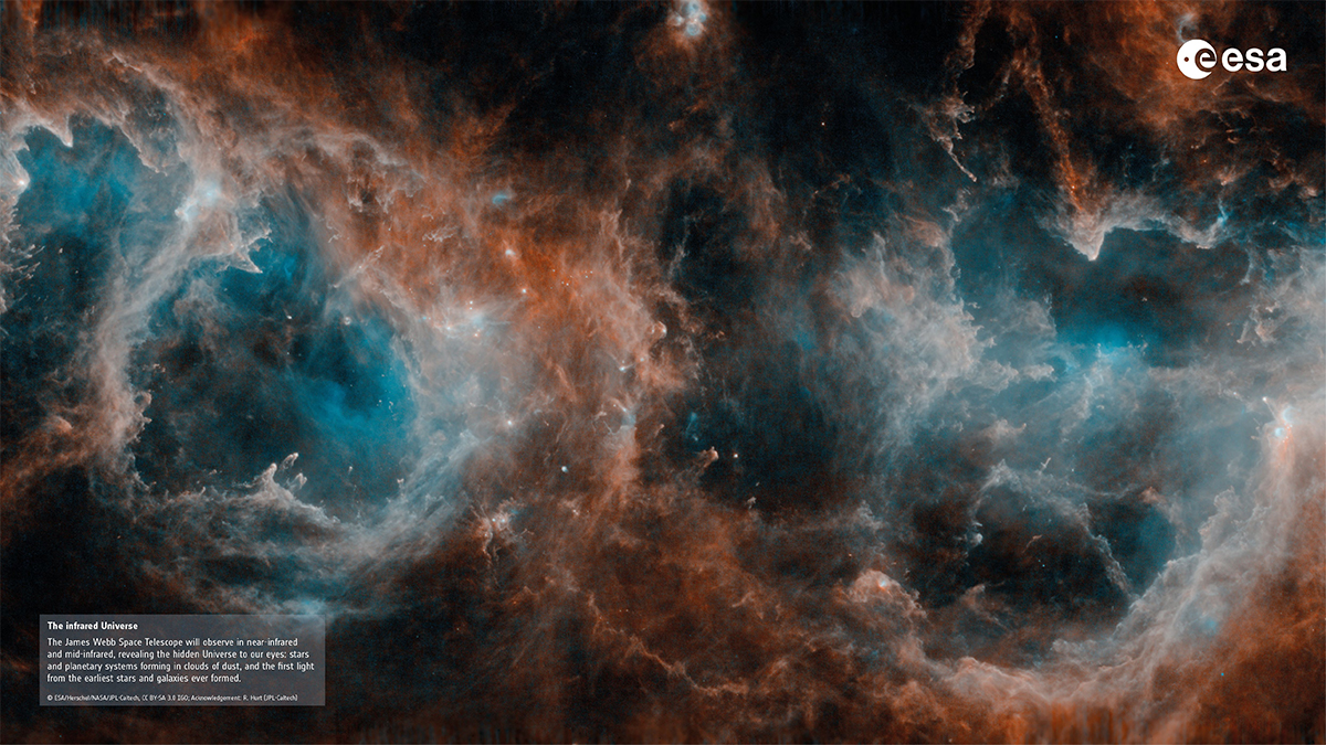 Durch Infrarotstrahlen sichtbar geworden: Sterne und Gase aus den Tiefen des Alls. Foto: ESA